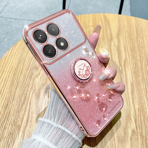 For Xiaomi Redmi K70 Gradient Glitter Immortal Flower Ring All-inclusive Phone Case(Pink)