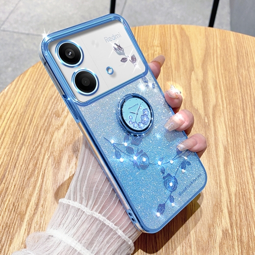 For Xiaomi Redmi Note 13R Pro Gradient Glitter Immortal Flower Ring All-inclusive Phone Case(Blue) round heart hand sanitizer dispenser travel portable silicone slap ring bracelet wristband watch strap refillable wearable soap