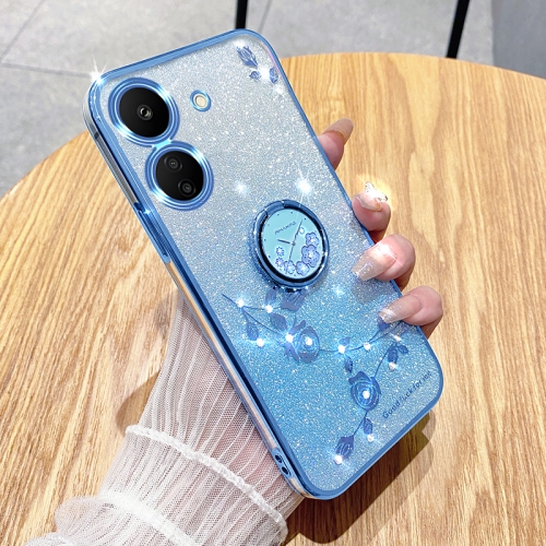 For Xiaomi Redmi 13C 4G Gradient Glitter Immortal Flower Ring All-inclusive Phone Case(Blue) ring palette concealer mixing tray eyeshadow stainless steel portable manicures