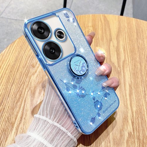 

For Xiaomi Redmi Turbo 3 Gradient Glitter Immortal Flower Ring All-inclusive Phone Case(Blue)