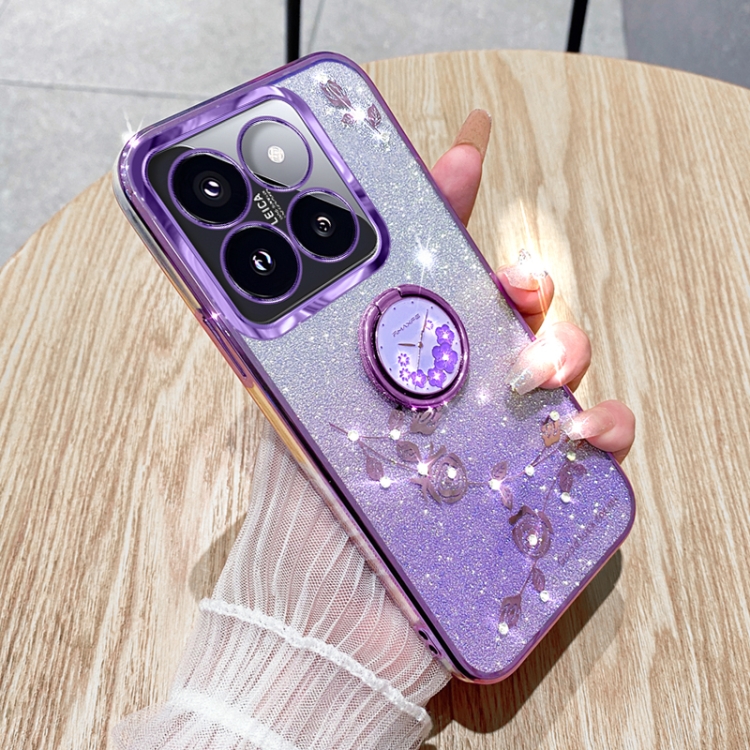 

For Xiaomi 14T Gradient Glitter Immortal Flower Ring All-inclusive Phone Case(Purple)