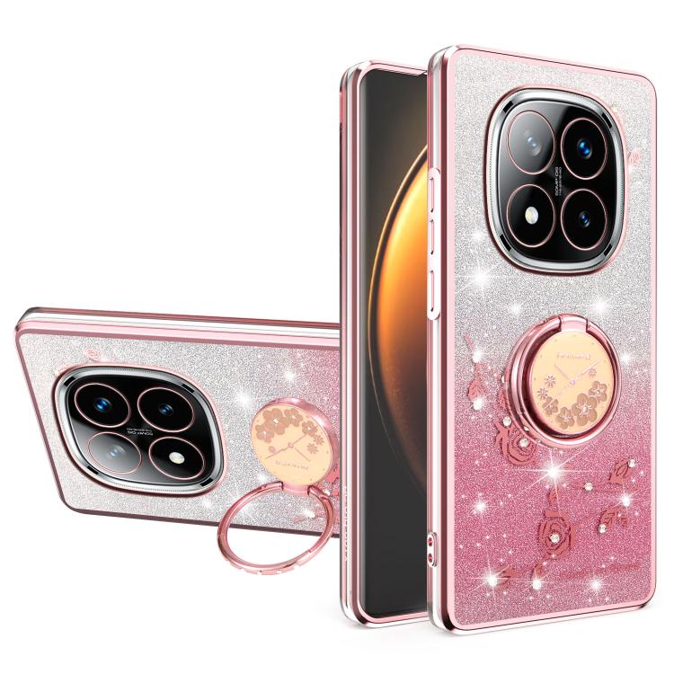 

For Xiaomi Redmi Note 14 Pro+ 5G Gradient Glitter Immortal Flower Ring All-inclusive Phone Case(Pink)