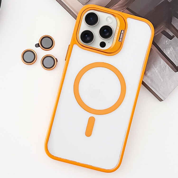 

For iPhone 15 Pro Max MagSafe Acrylic Hybrid TPU Holder Phone Case with Lens film(Orange)