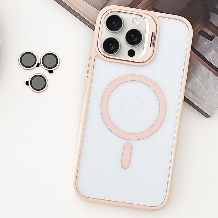 

For iPhone 15 Pro Max MagSafe Acrylic Hybrid TPU Holder Phone Case with Lens film(Pink)