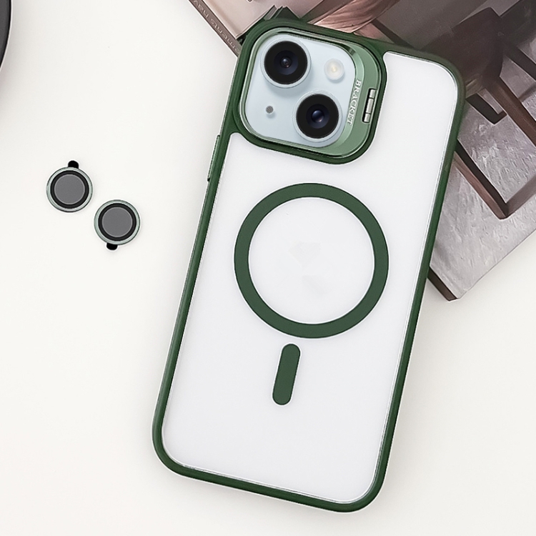 

For iPhone 15 Plus MagSafe Acrylic Hybrid TPU Holder Phone Case with Lens film(Green)