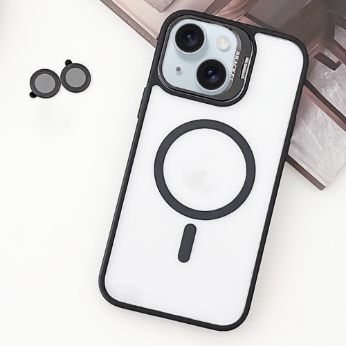 

For iPhone 15 MagSafe Acrylic Hybrid TPU Holder Phone Case with Lens film(Black)