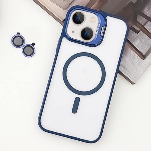 

For iPhone 14 Plus MagSafe Acrylic Hybrid TPU Holder Phone Case with Lens film(Deep Blue)