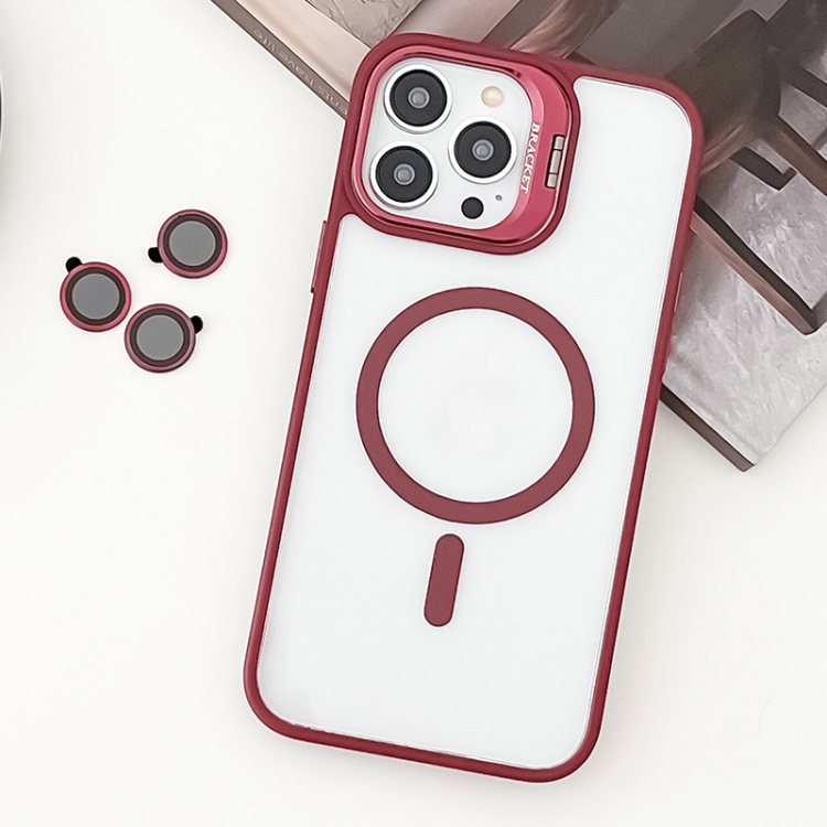 

For iPhone 13 Pro MagSafe Acrylic Hybrid TPU Holder Phone Case with Lens film(Red)