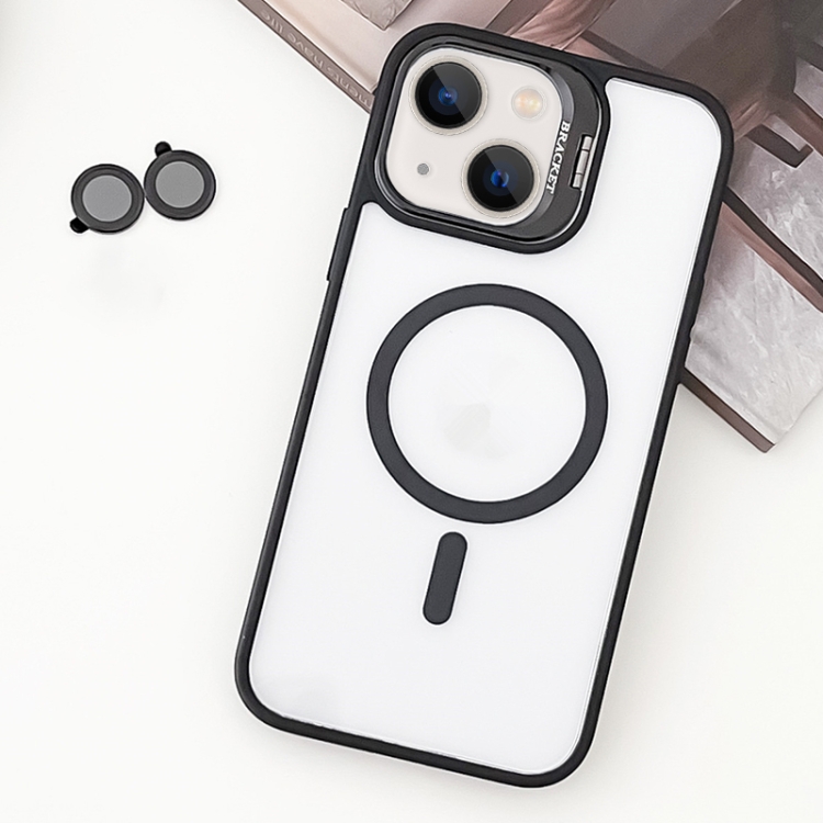 

For iPhone 13 MagSafe Acrylic Hybrid TPU Holder Phone Case with Lens film(Black)