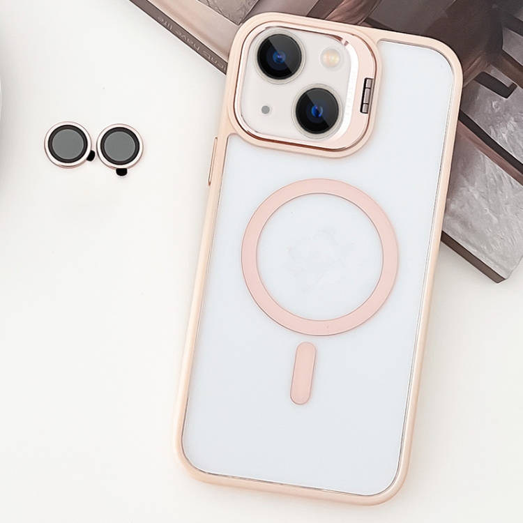 

For iPhone 13 MagSafe Acrylic Hybrid TPU Holder Phone Case with Lens film(Pink)