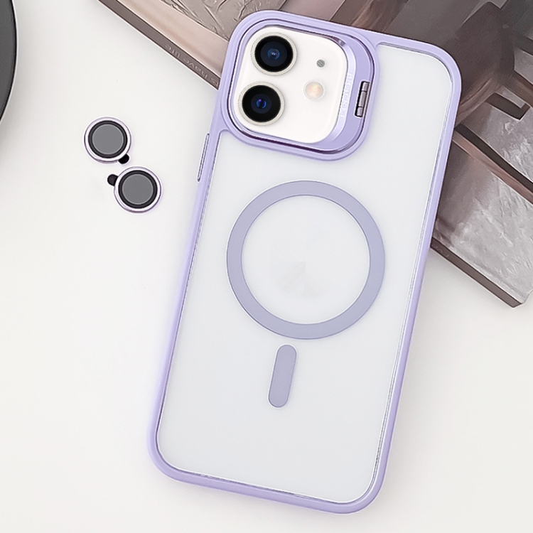

For iPhone 12 MagSafe Acrylic Hybrid TPU Holder Phone Case with Lens film(Light Purple)
