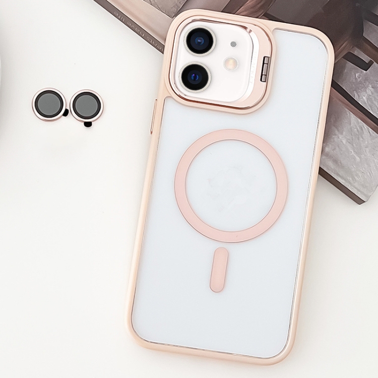 

For iPhone 12 MagSafe Acrylic Hybrid TPU Holder Phone Case with Lens film(Pink)