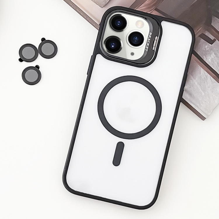 

For iPhone 11 Pro Max MagSafe Acrylic Hybrid TPU Holder Phone Case with Lens film(Black)