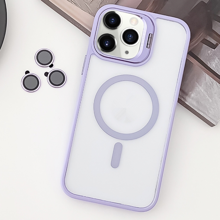

For iPhone 11 Pro Max MagSafe Acrylic Hybrid TPU Holder Phone Case with Lens film(Light Purple)