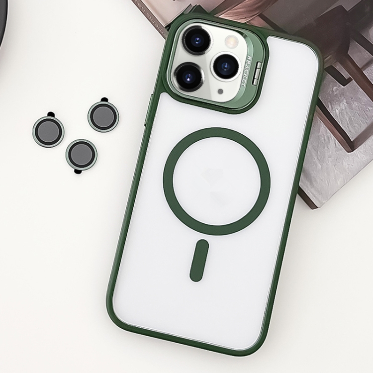 

For iPhone 11 Pro Max MagSafe Acrylic Hybrid TPU Holder Phone Case with Lens film(Green)