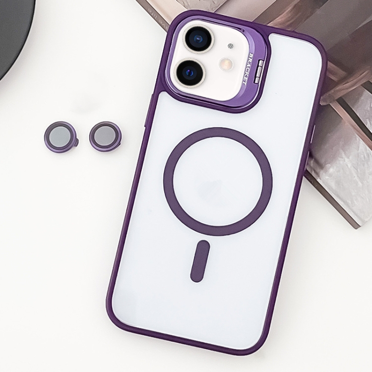 

For iPhone 11 MagSafe Acrylic Hybrid TPU Holder Phone Case with Lens film(Purple)