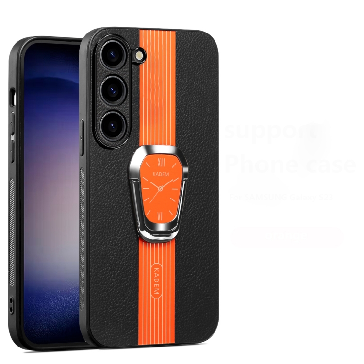 

For Samsung Galaxy S23+ 5G Magnetic Litchi Leather Back Phone Case with Holder(Orange)