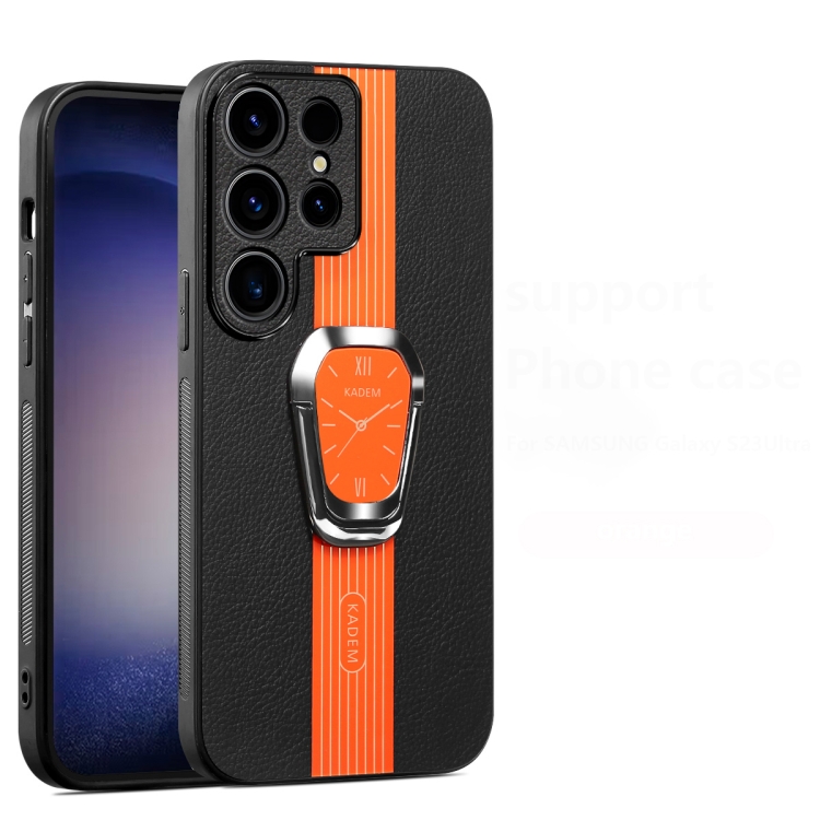 

For Samsung Galaxy S23 Ultra 5G Magnetic Litchi Leather Back Phone Case with Holder(Orange)