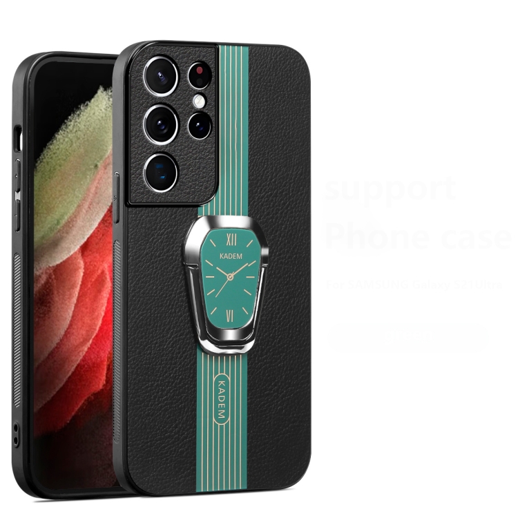 

For Samsung Galaxy S21 Ultra 5G Magnetic Litchi Leather Back Phone Case with Holder(Green)
