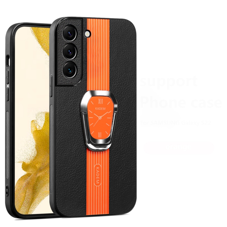 

For Samsung Galaxy S21 FE 5G Magnetic Litchi Leather Back Phone Case with Holder(Orange)