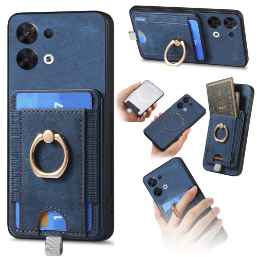 

For OPPO Reno8 5G Retro Splitable Magnetic Card Bag Leather Phone Case(Blue)