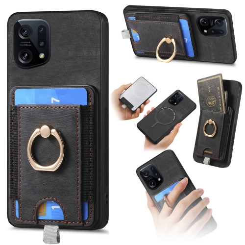 

For OPPO Find X5 Retro Splitable Magnetic Card Bag Leather Phone Case(Black)