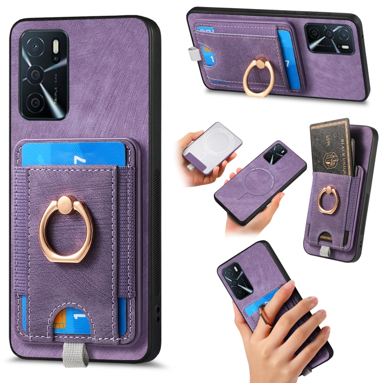 

For OPPO Reno9 5G Retro Splitable Magnetic Card Bag Leather Phone Case(Purple)