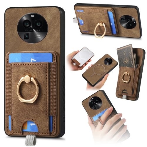 

For OPPO Find X6 5G Retro Splitable Magnetic Card Bag Leather Phone Case(Brown)