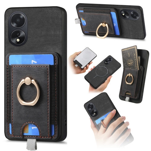 For OPPO A38 4G/A18 4G Retro Splitable Magnetic Card Bag Leather Phone Case(Black) 2020 new resin drill leather key chain hand rope jewelry making parts key chain sliver car key chain ring holder retro jewelry