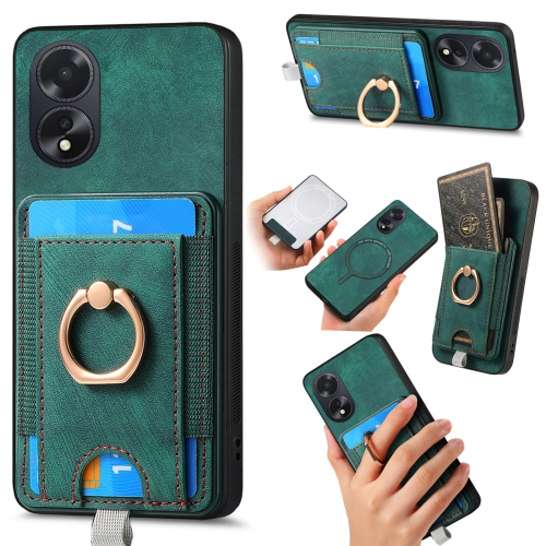 

For OPPO A38 4G/A18 4G Retro Splitable Magnetic Card Bag Leather Phone Case(Green)
