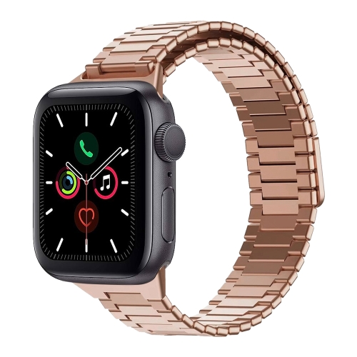 

For Apple Watch Series 5 44mm Bamboo Magnetic Stainless Steel Metal Watch Strap(Rose Gold)