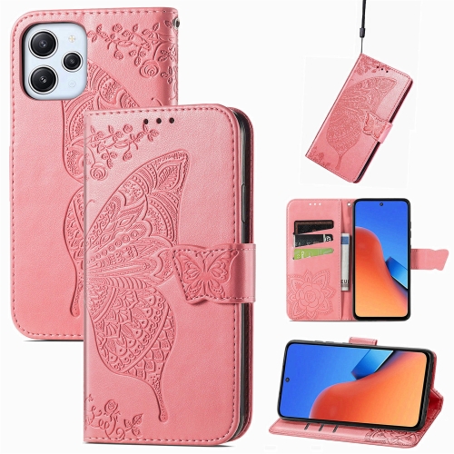 

For Xiaomi Redmi 12 5G Butterfly Love Flower Embossed Leather Phone Case(Pink)