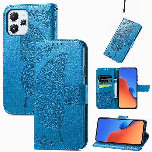 

For Xiaomi Redmi 12 5G Butterfly Love Flower Embossed Leather Phone Case(Blue)