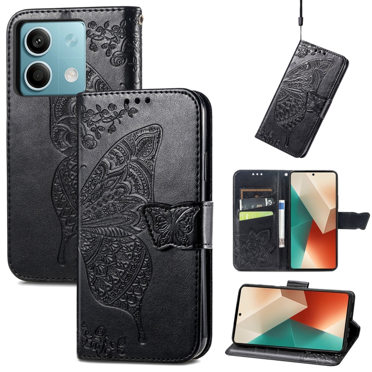 

For Xiaomi Redmi Note 13 5G Butterfly Love Flower Embossed Leather Phone Case(Black)