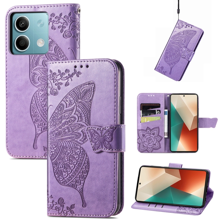 

For Xiaomi Redmi Note 13 5G Butterfly Love Flower Embossed Leather Phone Case(Lavender)