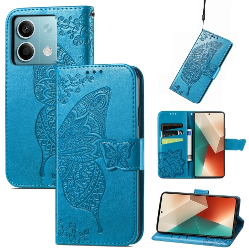 

For Xiaomi Redmi Note 13 5G Butterfly Love Flower Embossed Leather Phone Case(Blue)