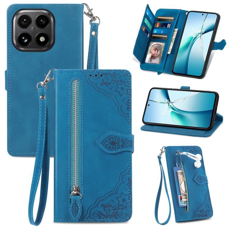 

For Xiaomi 15T Embossed Flower Zipper Leather Phone Case(Blue)
