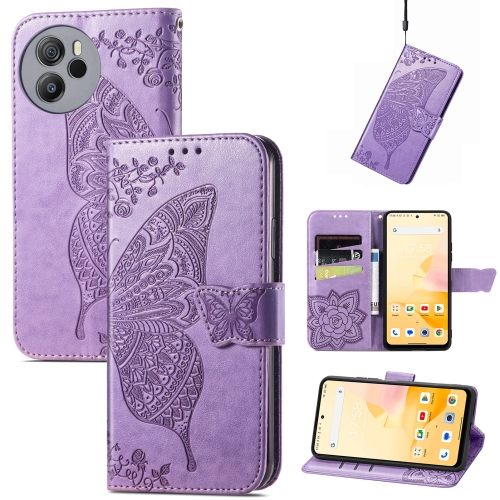

For Blackview Shark 8 Butterfly Love Flower Embossed Leather Phone Case(Light Purple)