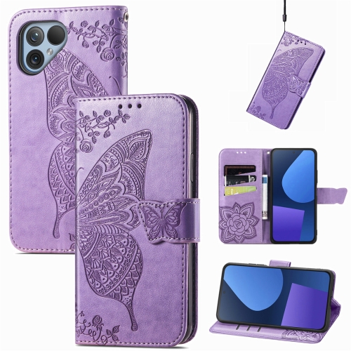 

For Fairphone 5 Butterfly Love Flower Embossed Leather Phone Case(Light Purple)