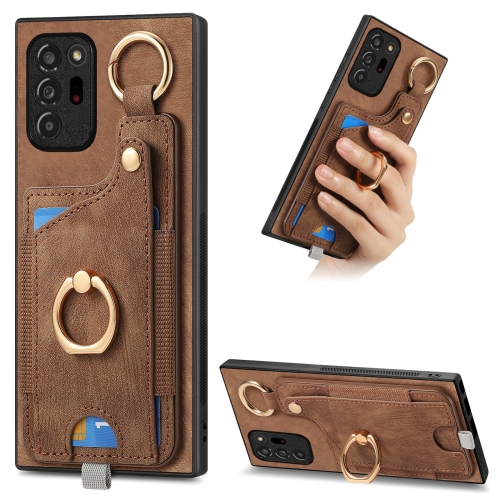 

For Samsung Galaxy Note20 Ultra Retro Skin-feel Ring Card Bag Phone Case with Hang Loop(Brown)
