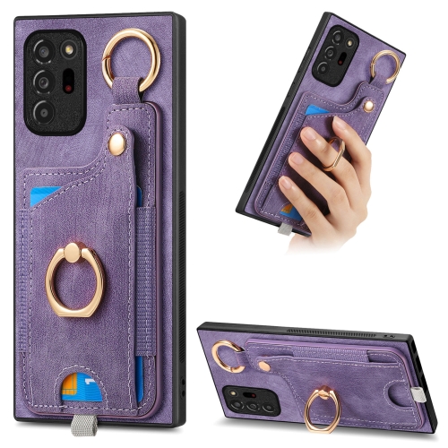 

For Samsung Galaxy Note20 Ultra Retro Skin-feel Ring Card Bag Phone Case with Hang Loop(Purple)