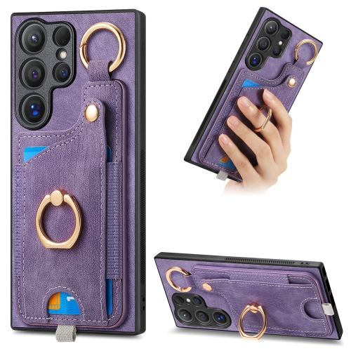 

For Samsung Galaxy S21 Ultra 5G Retro Skin-feel Ring Card Bag Phone Case with Hang Loop(Purple)