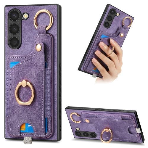 

For Samsung Galaxy S22+ 5G Retro Skin-feel Ring Card Bag Phone Case with Hang Loop(Purple)