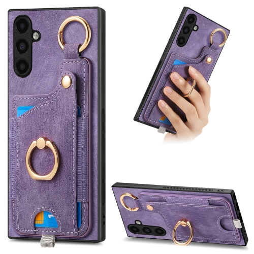 

For Samsung Galaxy S23 FE 5G Retro Skin-feel Ring Card Bag Phone Case with Hang Loop(Purple)