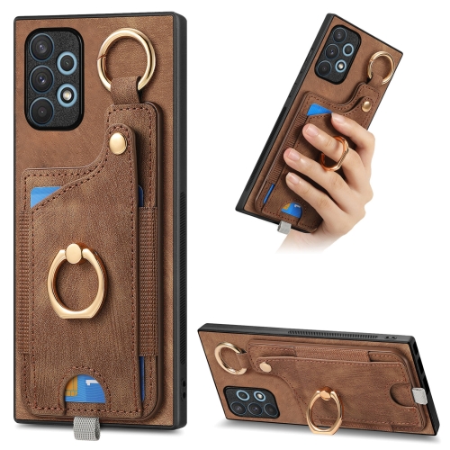 

For Samsung Galaxy A32 4G Retro Skin-feel Ring Card Bag Phone Case with Hang Loop(Brown)