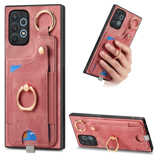 

For Samsung Galaxy A32 5G Retro Skin-feel Ring Card Bag Phone Case with Hang Loop(Pink)