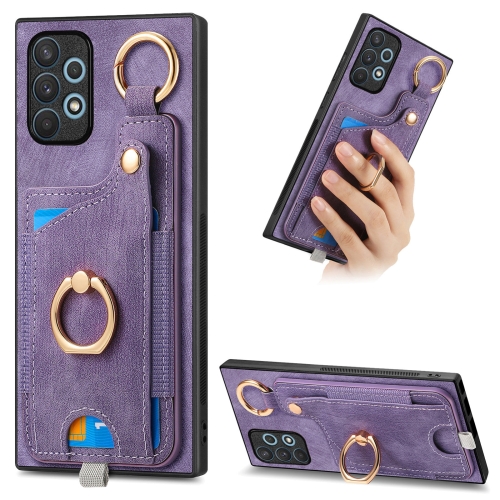 

For Samsung Galaxy A53 5G Retro Skin-feel Ring Card Bag Phone Case with Hang Loop(Purple)