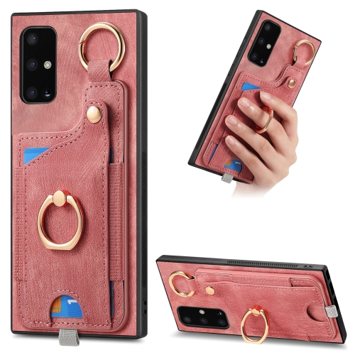 

For Samsung Galaxy A51 Retro Skin-feel Ring Card Bag Phone Case with Hang Loop(Pink)