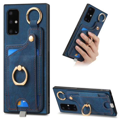 

For Samsung Galaxy A71 Retro Skin-feel Ring Card Bag Phone Case with Hang Loop(Blue)