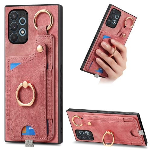 

For Samsung Galaxy A33 5G Retro Skin-feel Ring Card Bag Phone Case with Hang Loop(Pink)